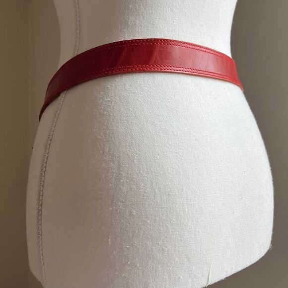 Vintage red leather statement waist belt gold buckle art deco - Picture 5 of 8